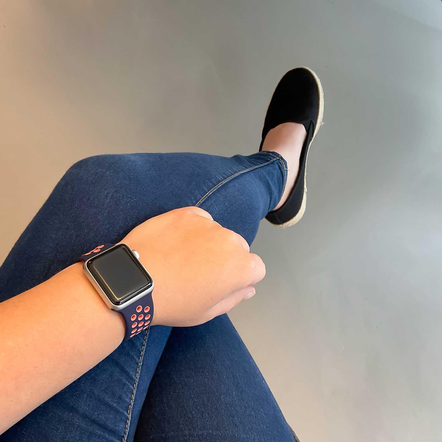 Bracelet Apple Watch - double - silicone - bleu noir mangue