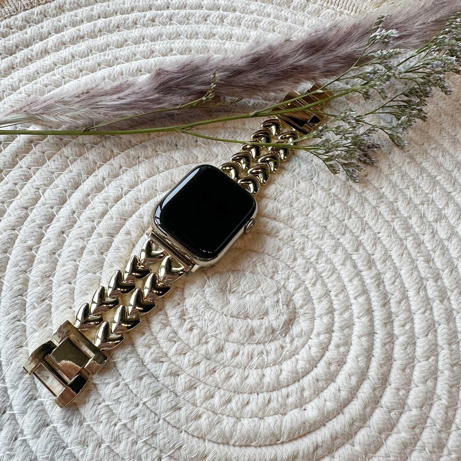 Bracelet Apple Watch Cœur - acier - maillons - or