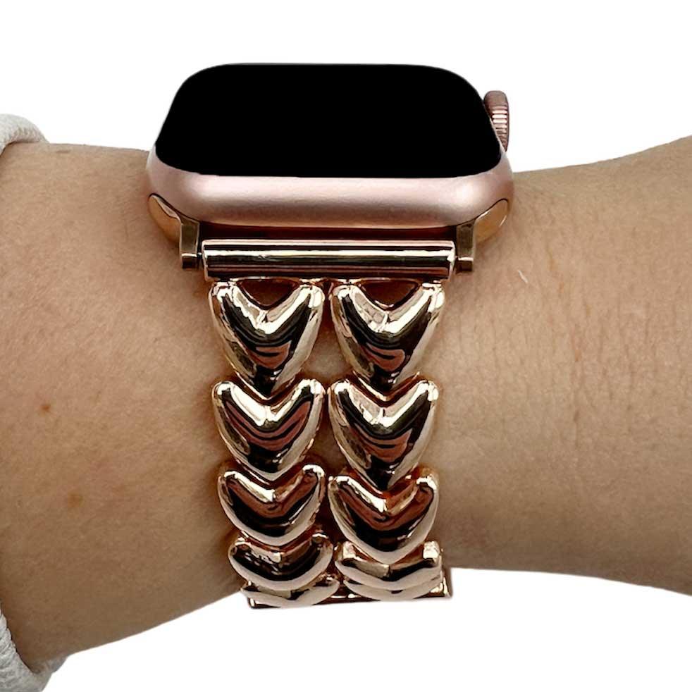 Bracelet Apple Watch Cœur - acier - maillons - or rose