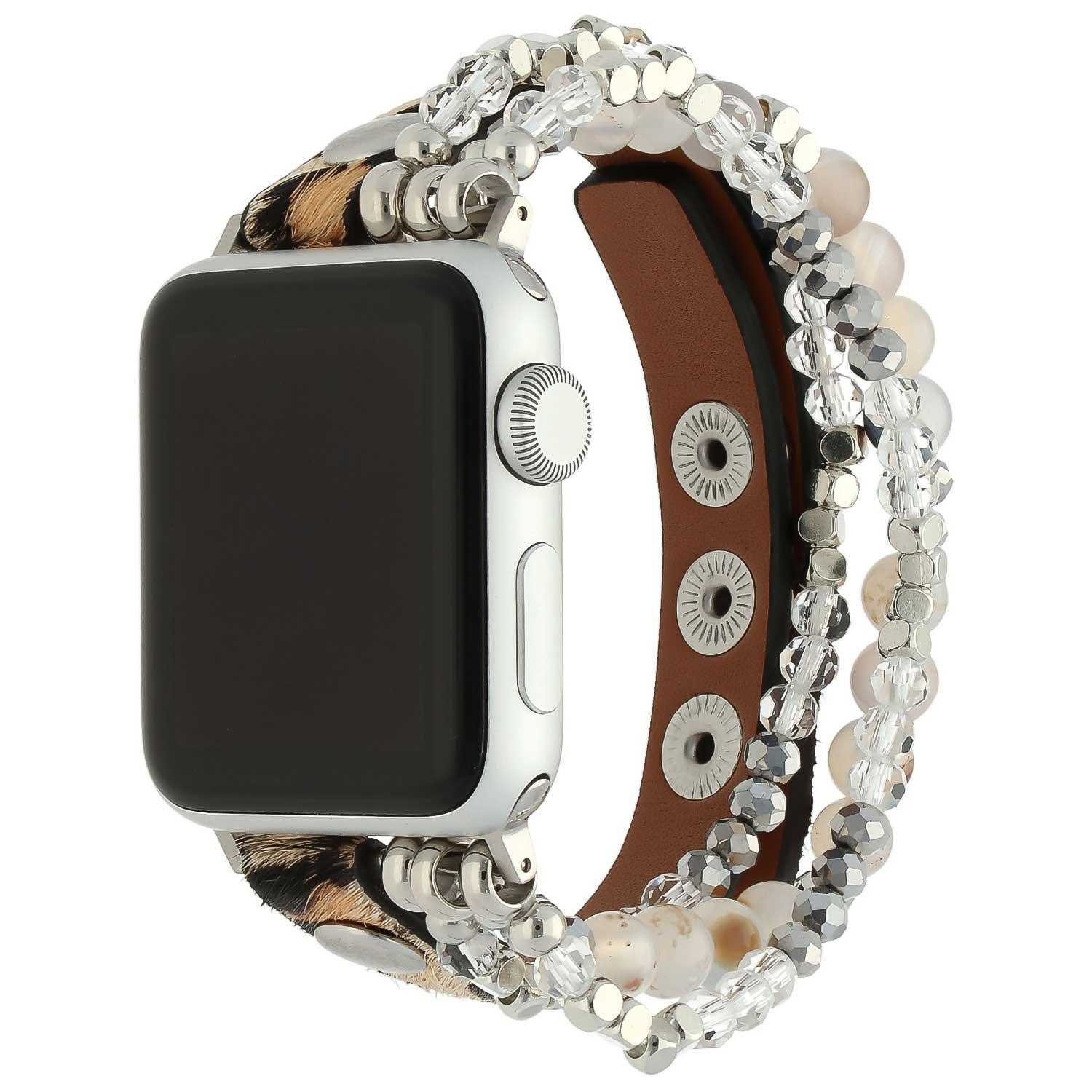 Apple Watch bandje - leer - sieraad - luipaard zilver