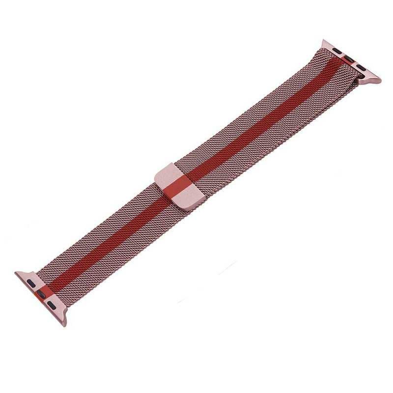 Bracelet Apple Watch Solaro - milanais - rayé rose rouge