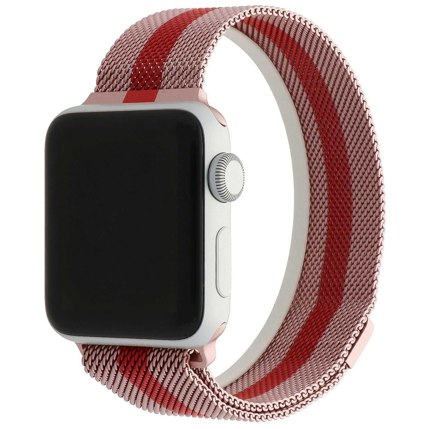 Bracelet Apple Watch Solaro - milanais - rayé rose rouge