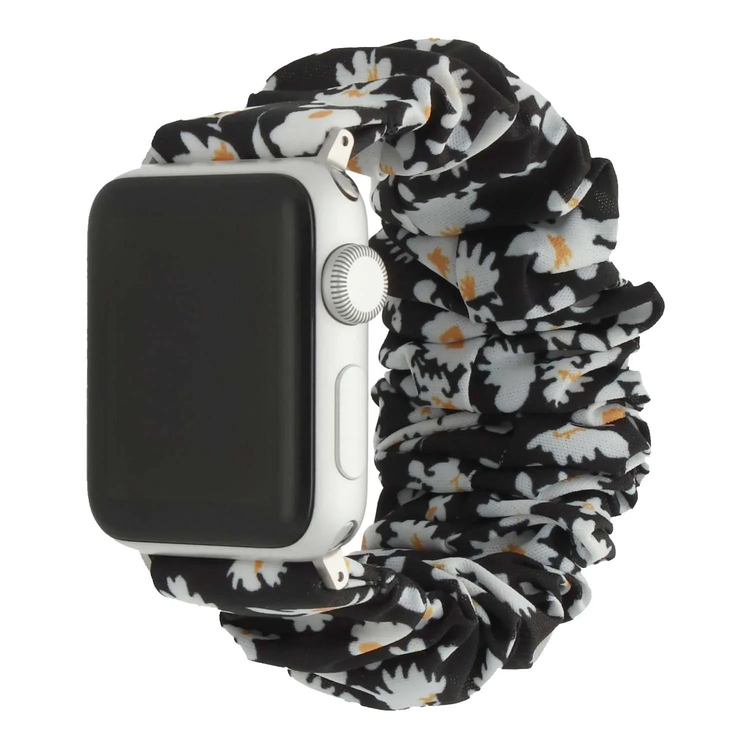 Bracelet Apple Watch Bloomsy - chouchou - nylon - fleurs noir et blanc