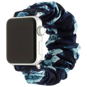 Bracelet Apple Watch Savara - chouchou - nylon - roses bleu foncé