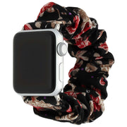Bracelet Apple Watch Savara - chouchou - nylon - noir à fleurs