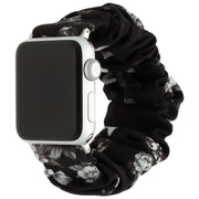 Bracelet Apple Watch Savara - chouchou - nylon - noir avec roses