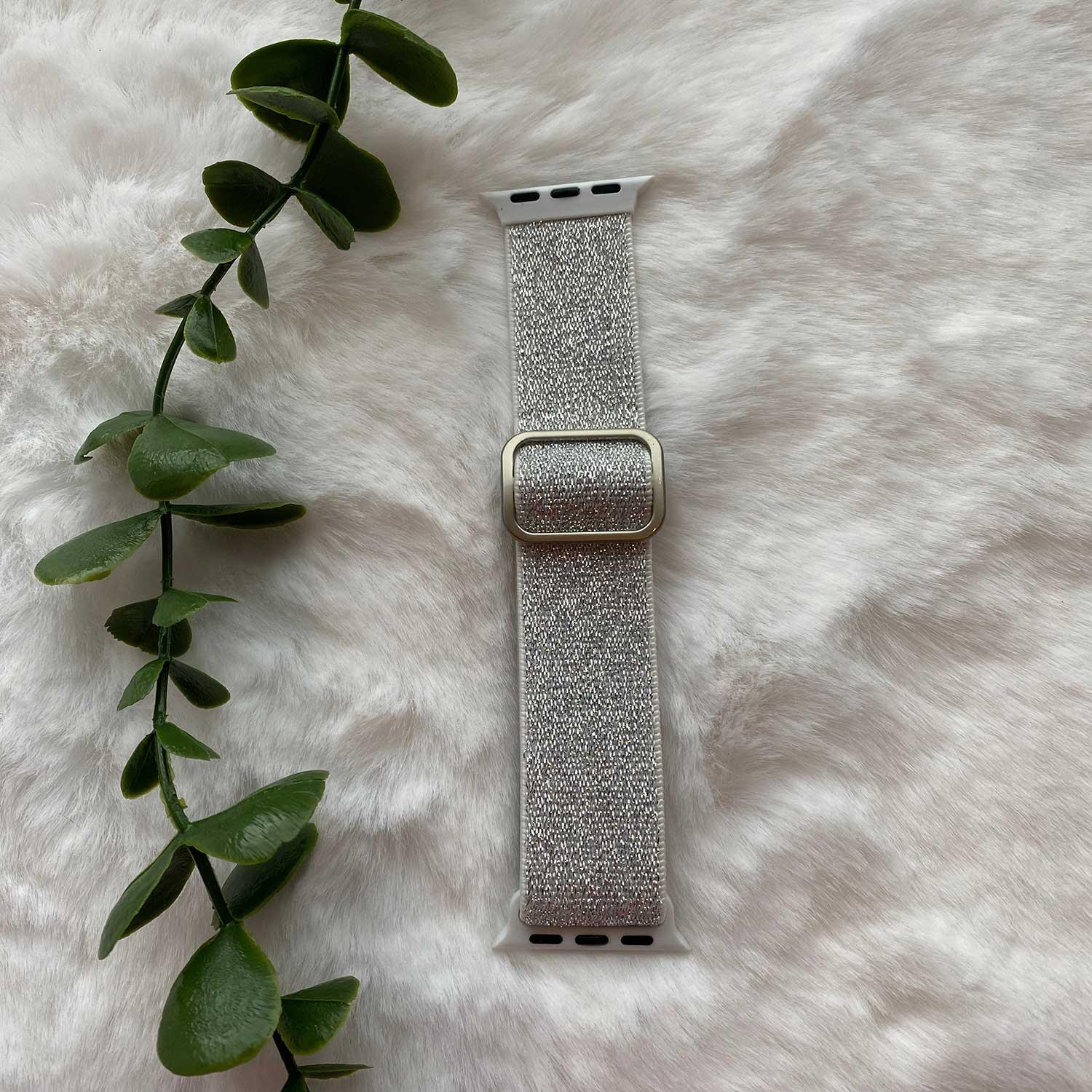Bracelet Apple Watch - nylon - boucle tissée - paillettes blanches