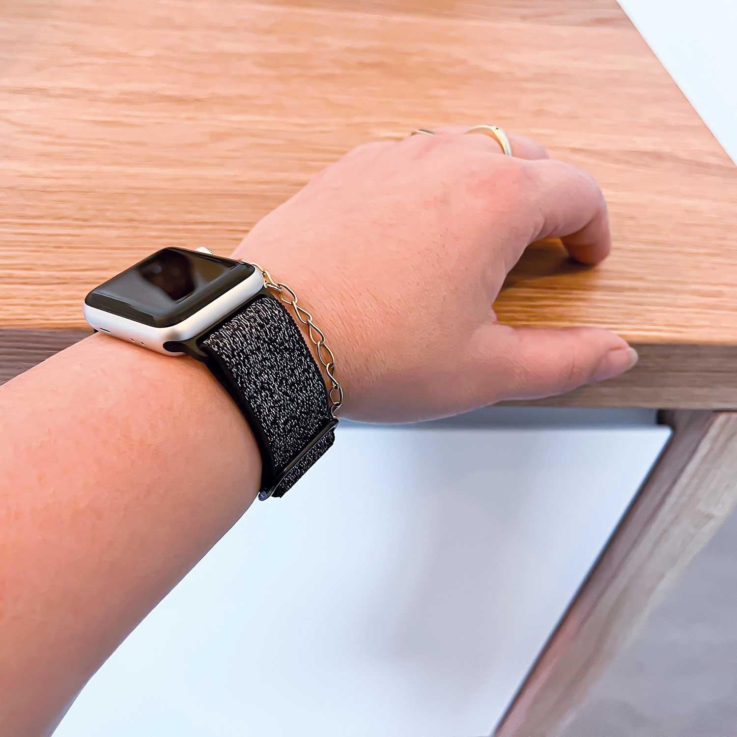 Bracelet Apple Watch - nylon - boucle tissée - paillettes noires