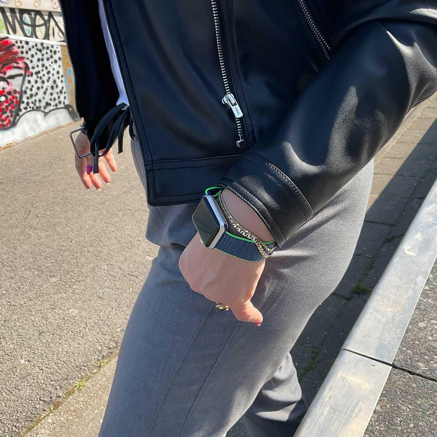 Bracelet Apple Watch - tressé - nylon - citron vert fluo