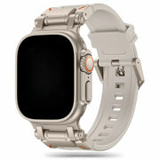 Bracelet robuste Apple Watch - silicone - lumière stellaire - titane