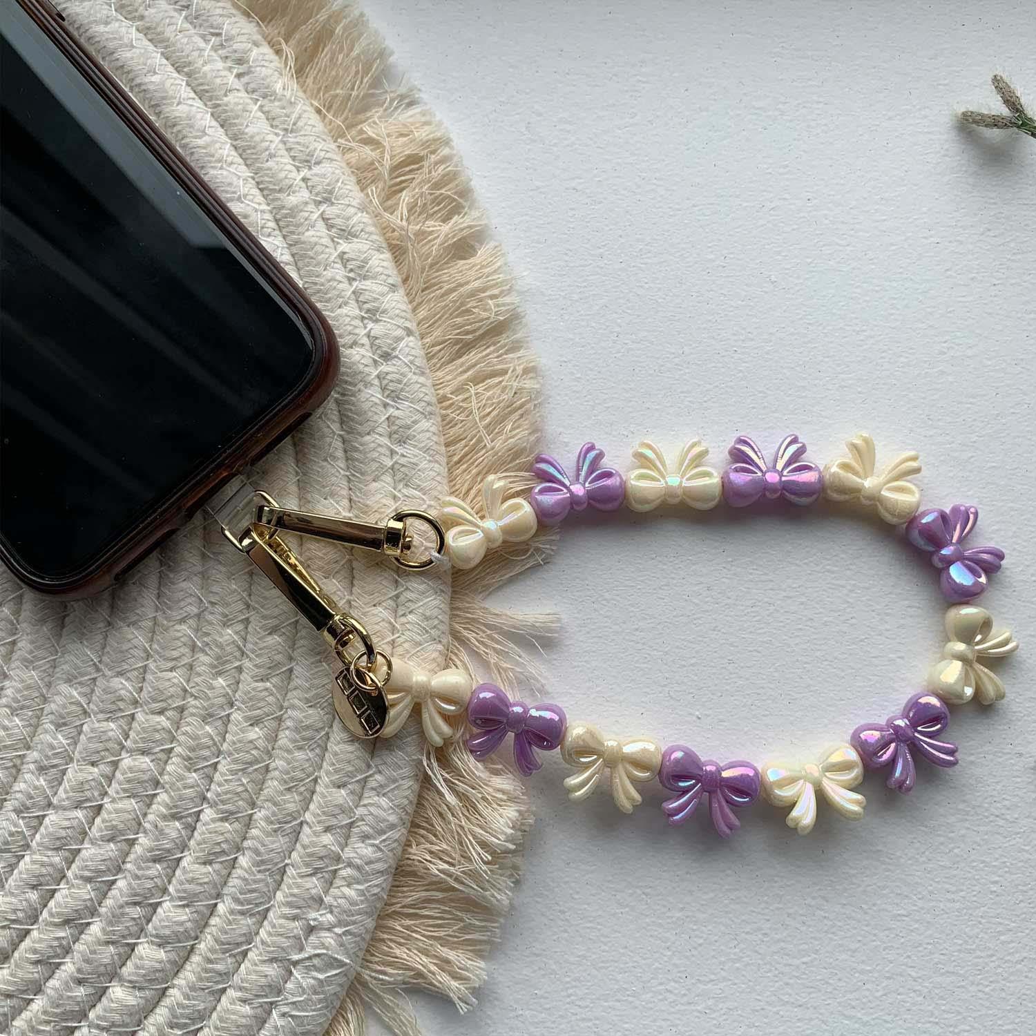 Cordon de téléphone Bow - violet blanc - or