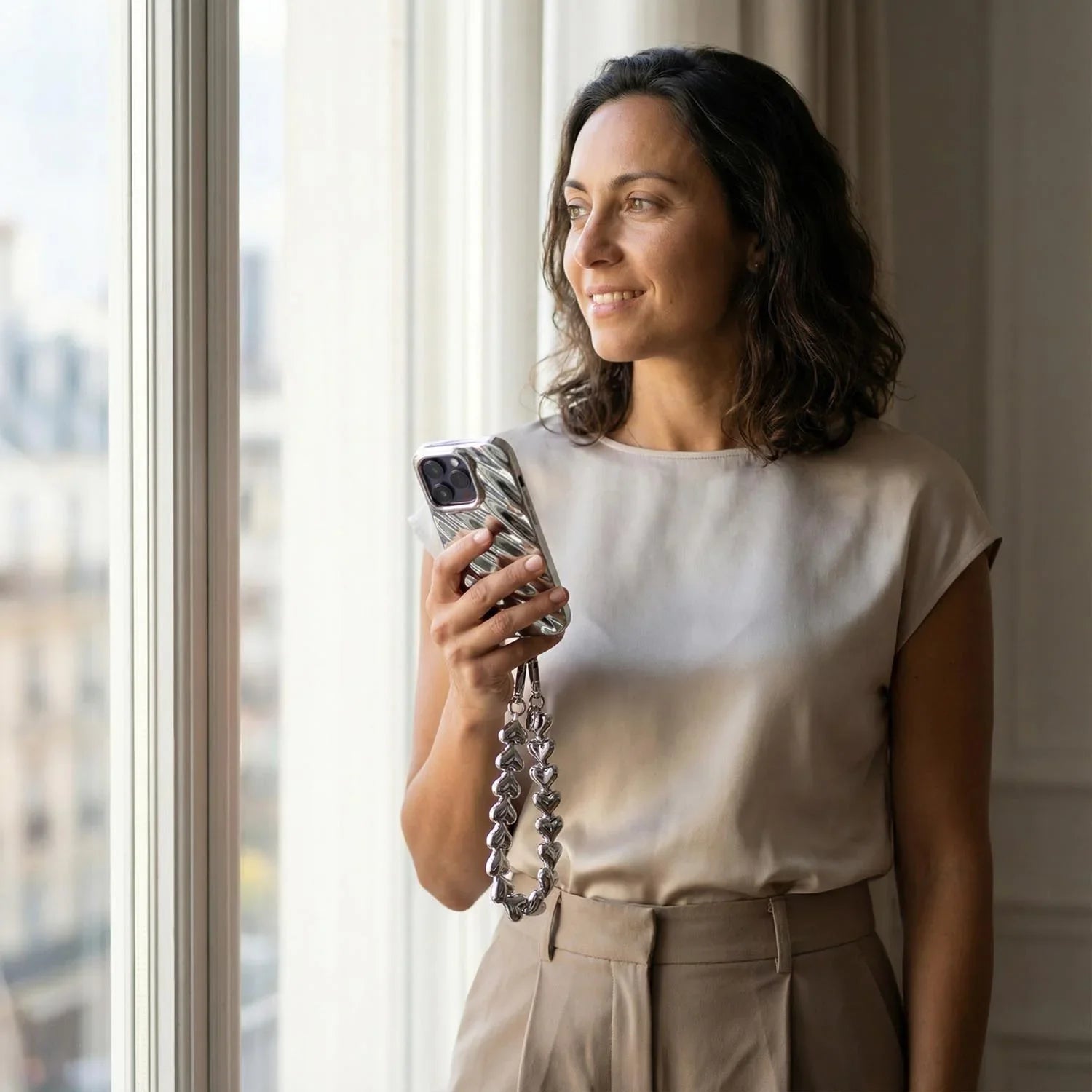 Cordon de téléphone Cœur - argent - argent