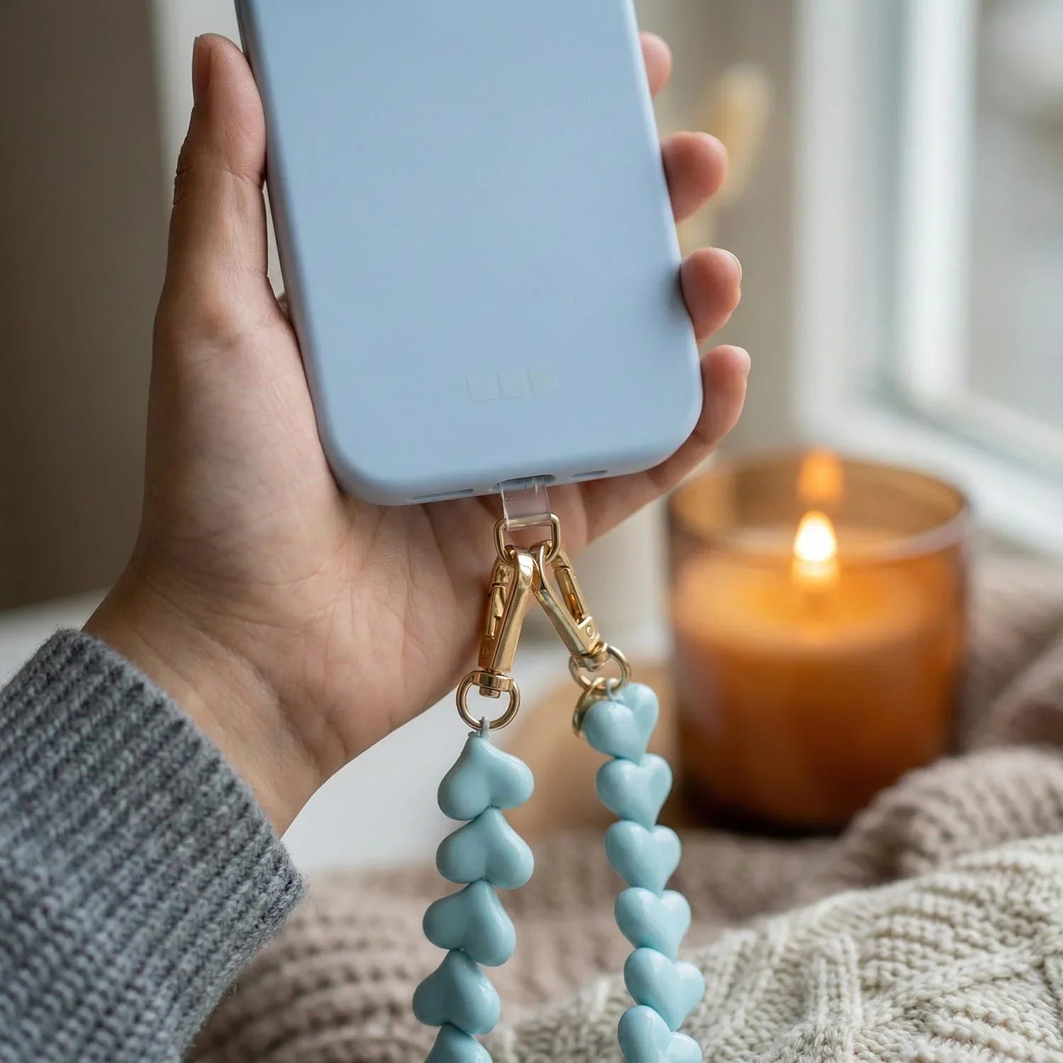 Cordon de téléphone Cœur - bleu clair - doré