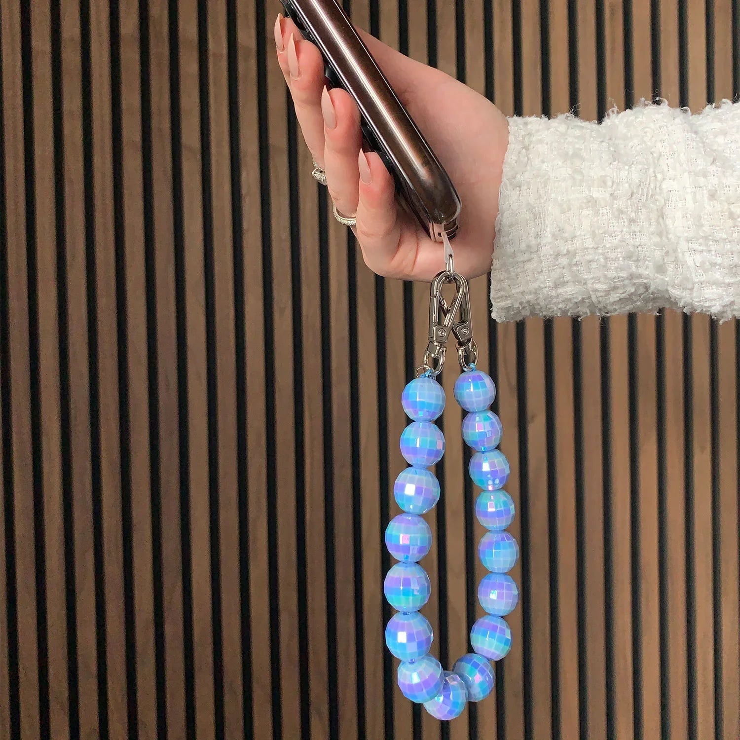 Cordon de téléphone disco - bleu - argenté