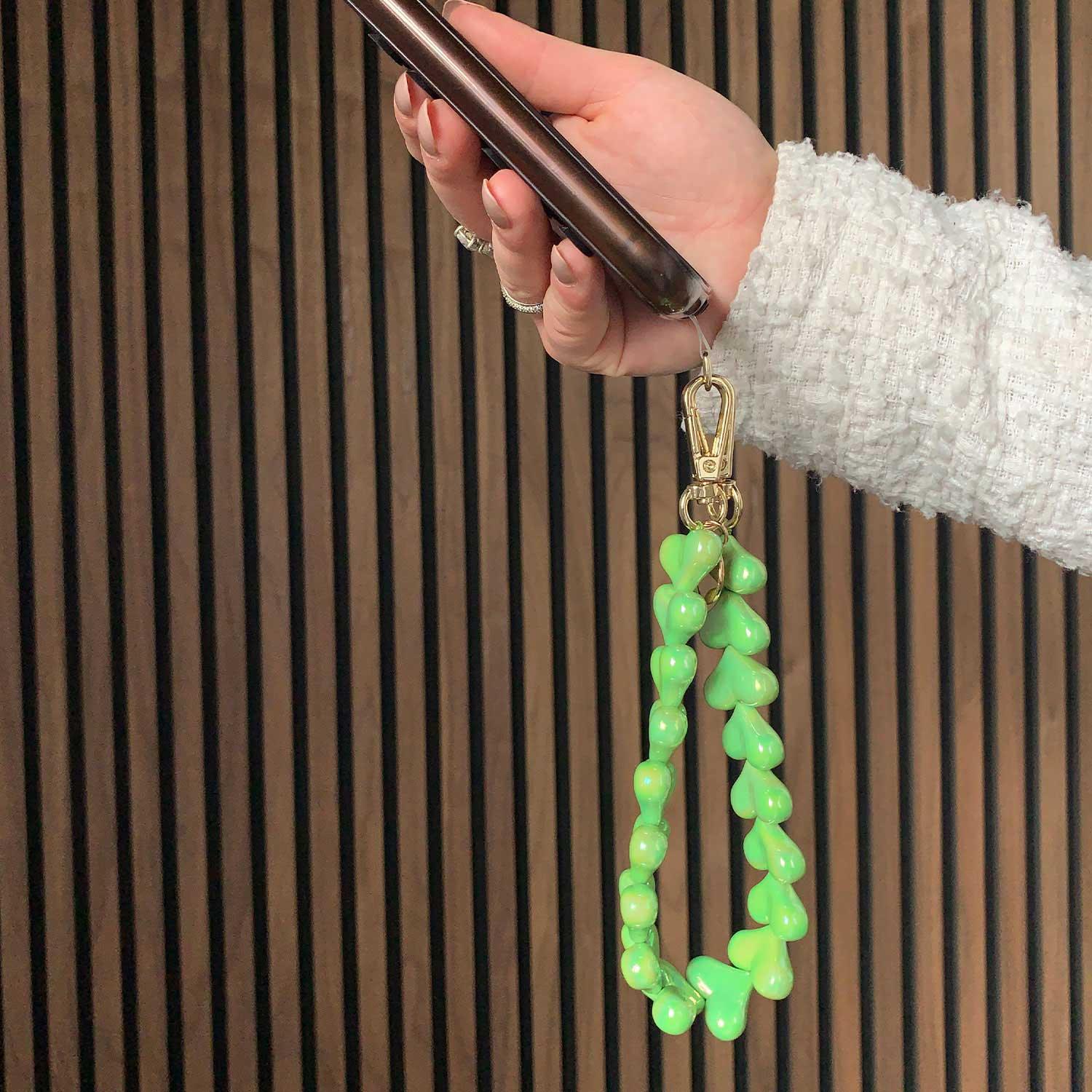 Cordon de téléphone Cœur - vert pomme - doré