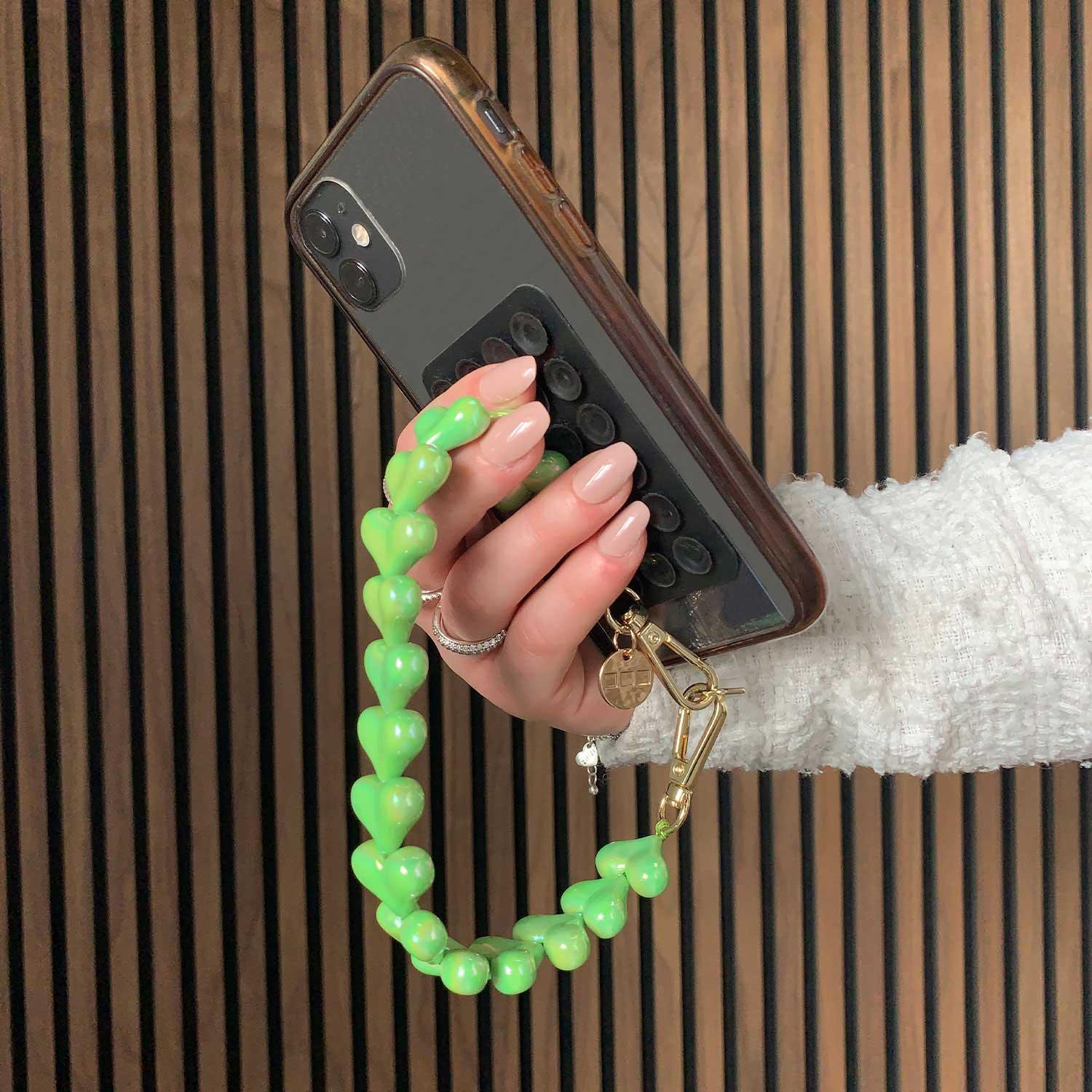 Cordon de téléphone Cœur - vert pomme - doré