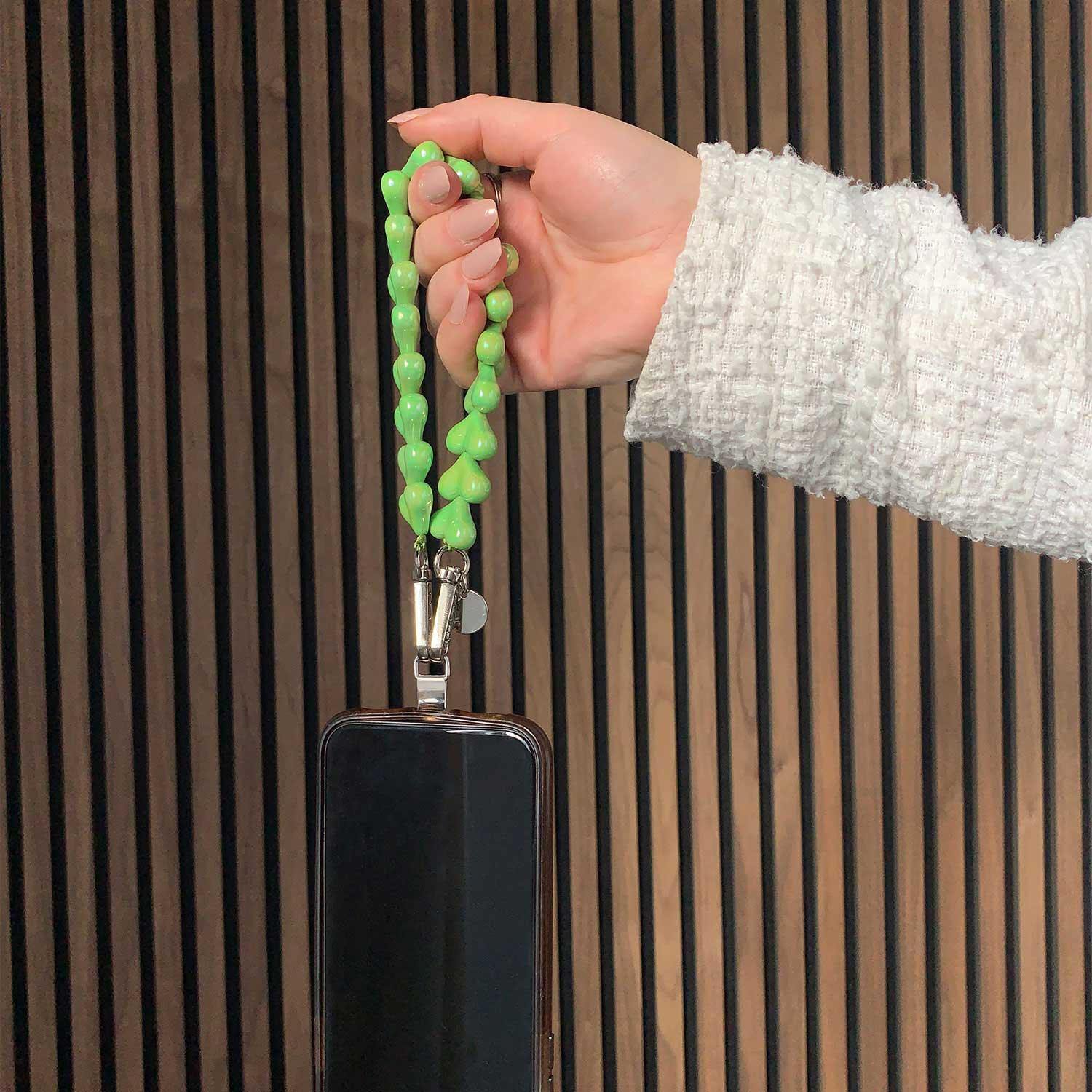 Cordon pour téléphone Cœur - vert pomme - argent