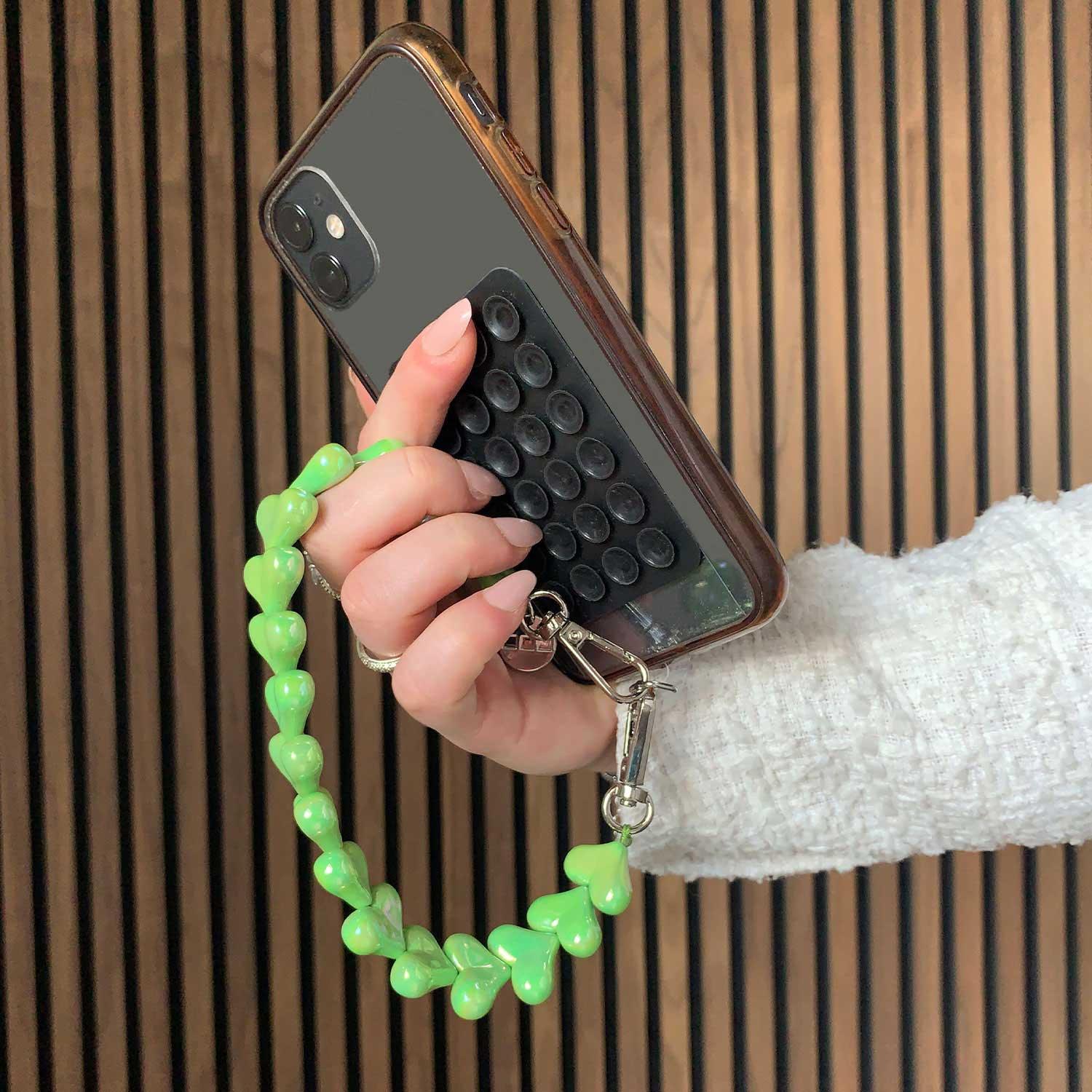 Cordon pour téléphone Cœur - vert pomme - argent