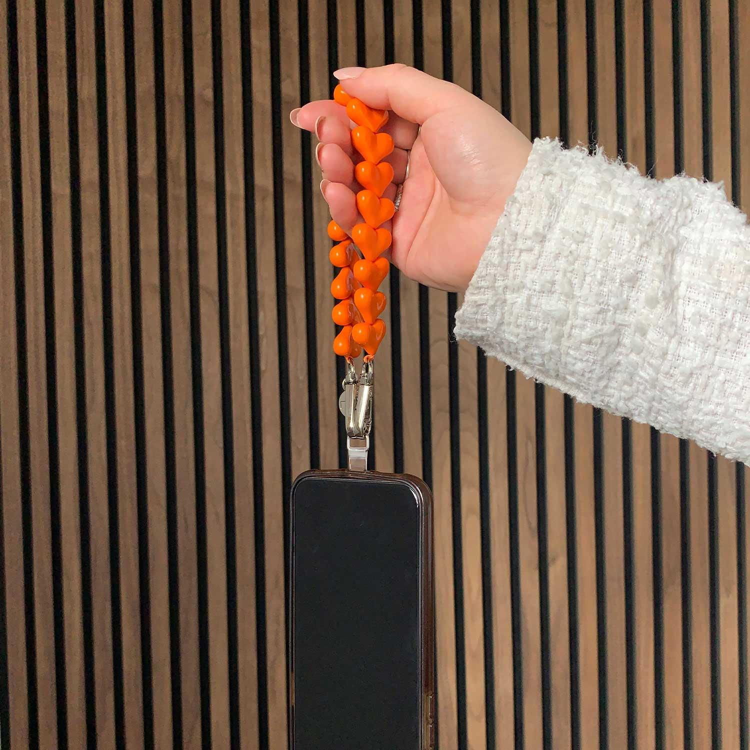 Cordon de téléphone Cœur - orange - argent
