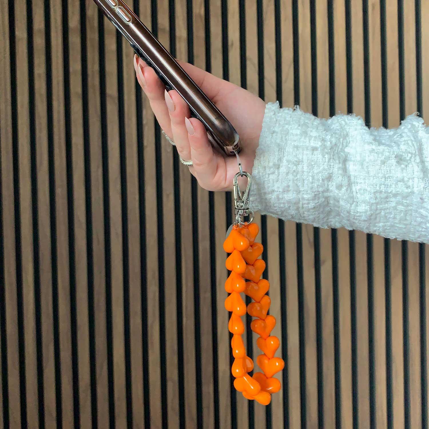 Cordon de téléphone Cœur - orange - argent