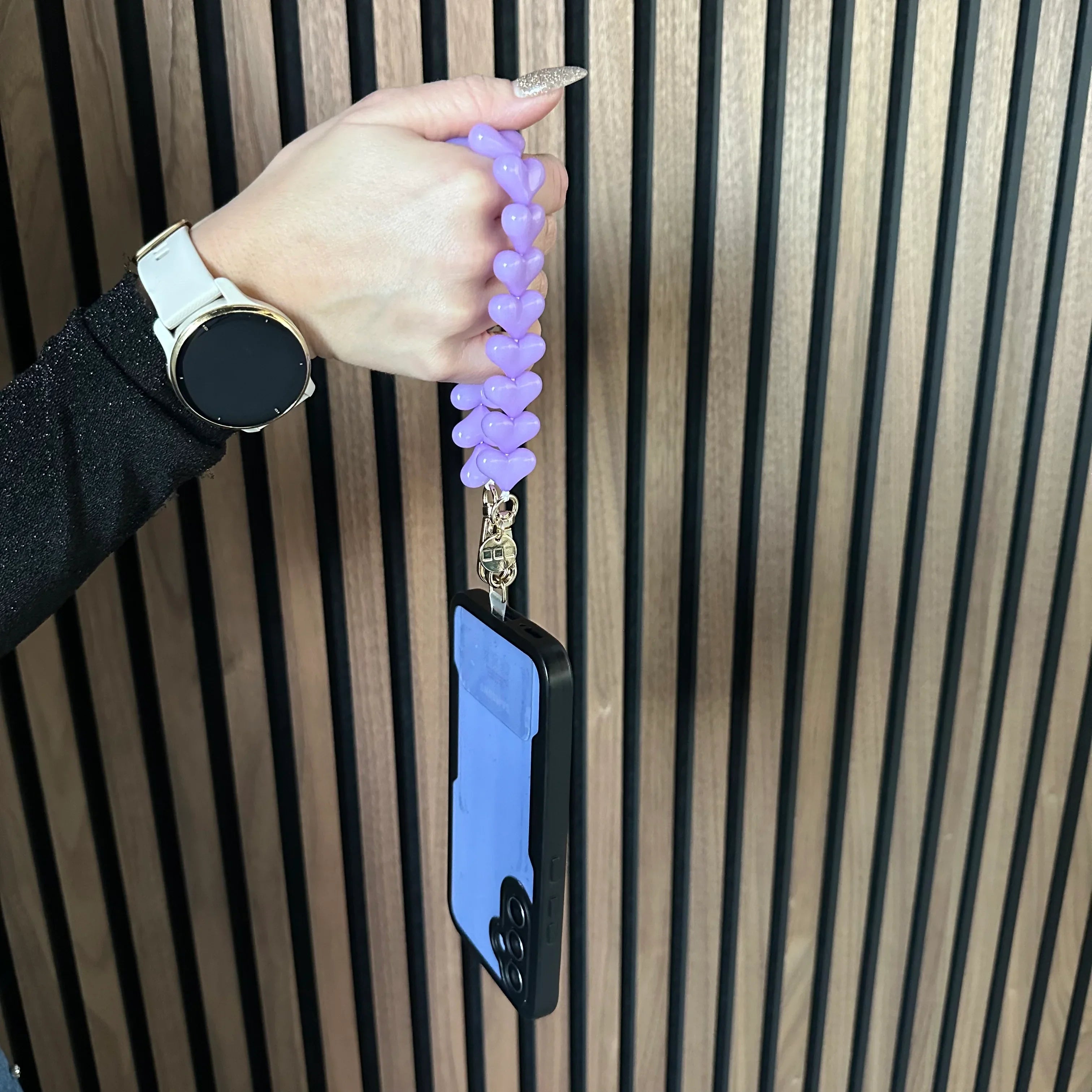 Cordon de téléphone Cœur - violet - argenté