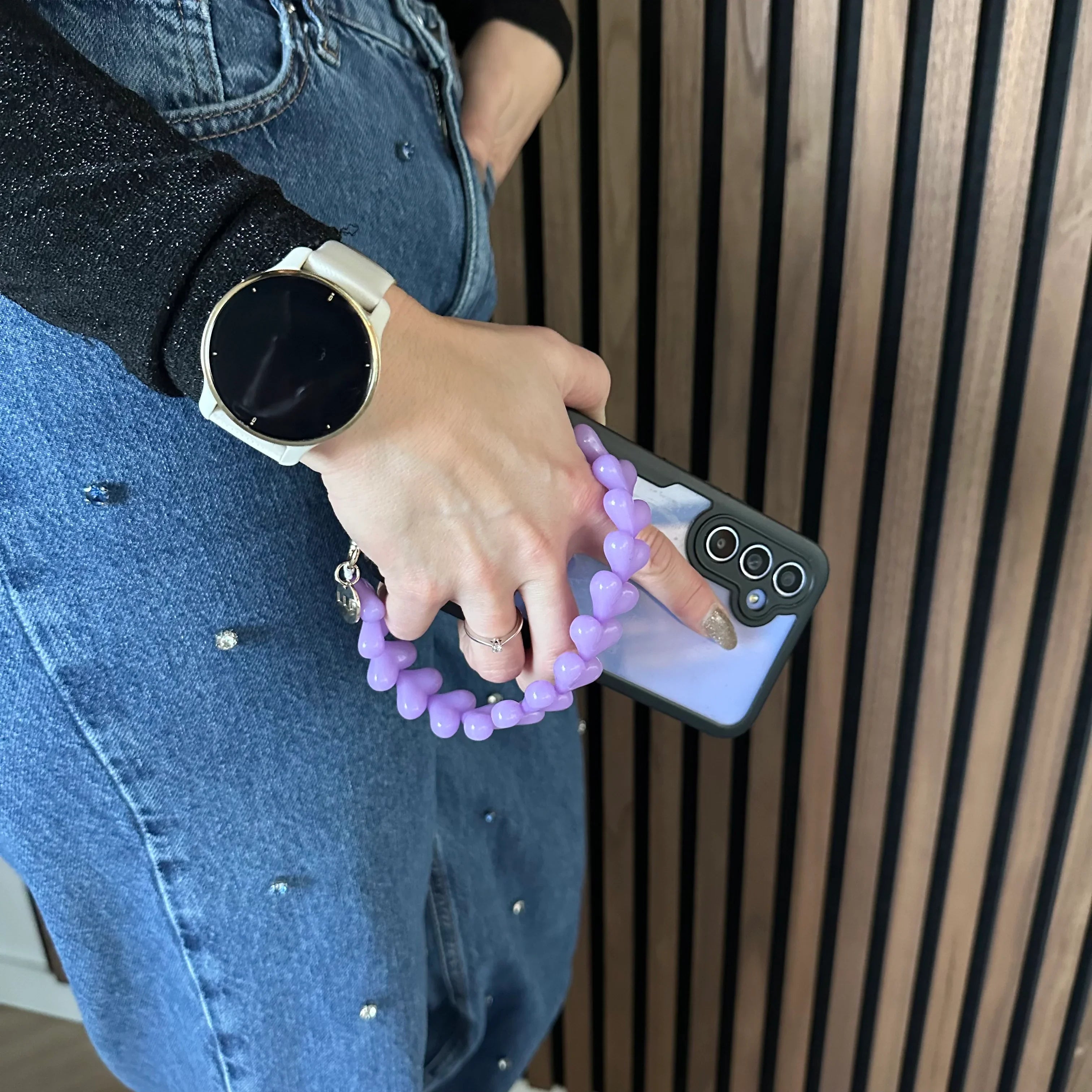 Cordon de téléphone Cœur - violet - or