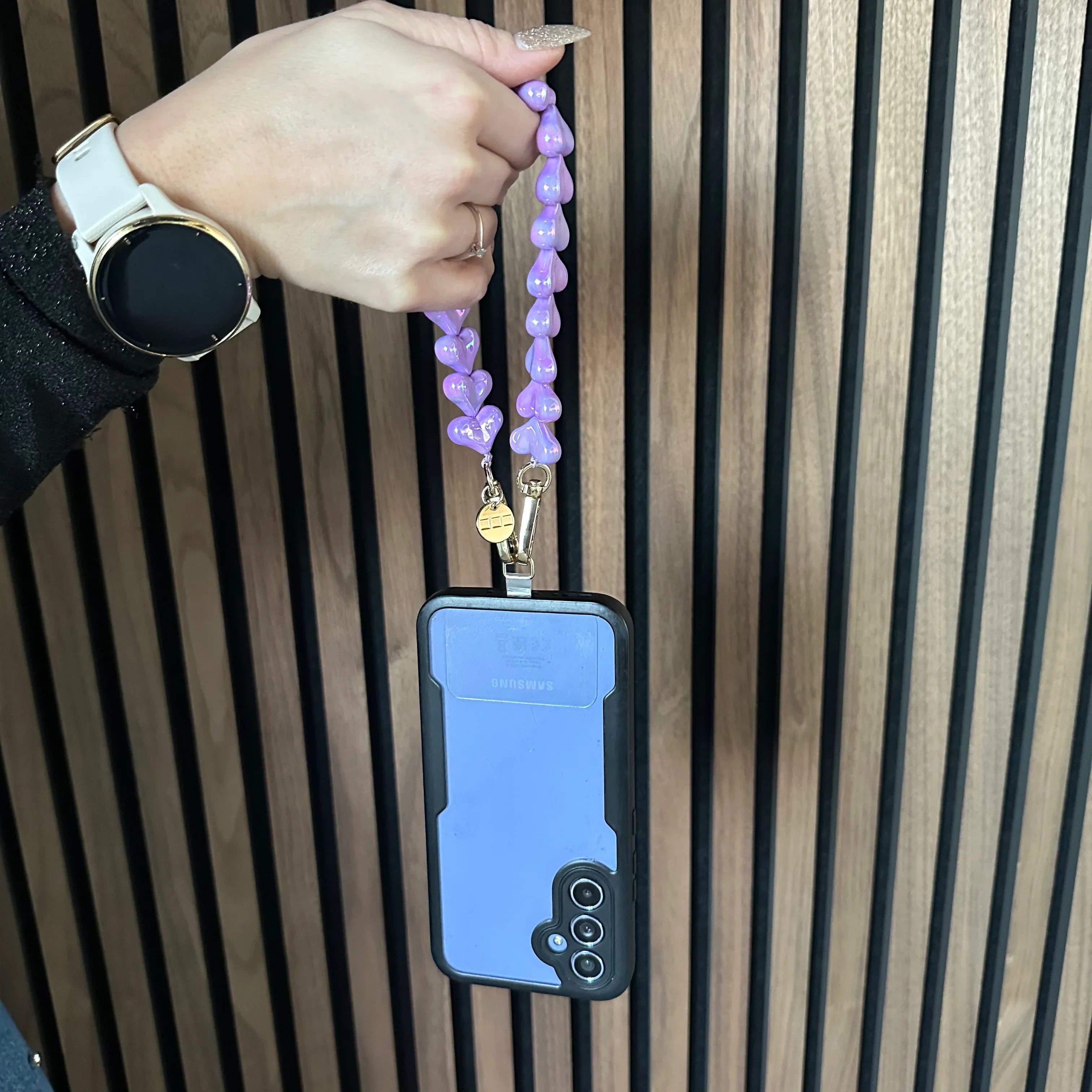 Cordon de téléphone Cœur - violet scintillant - doré