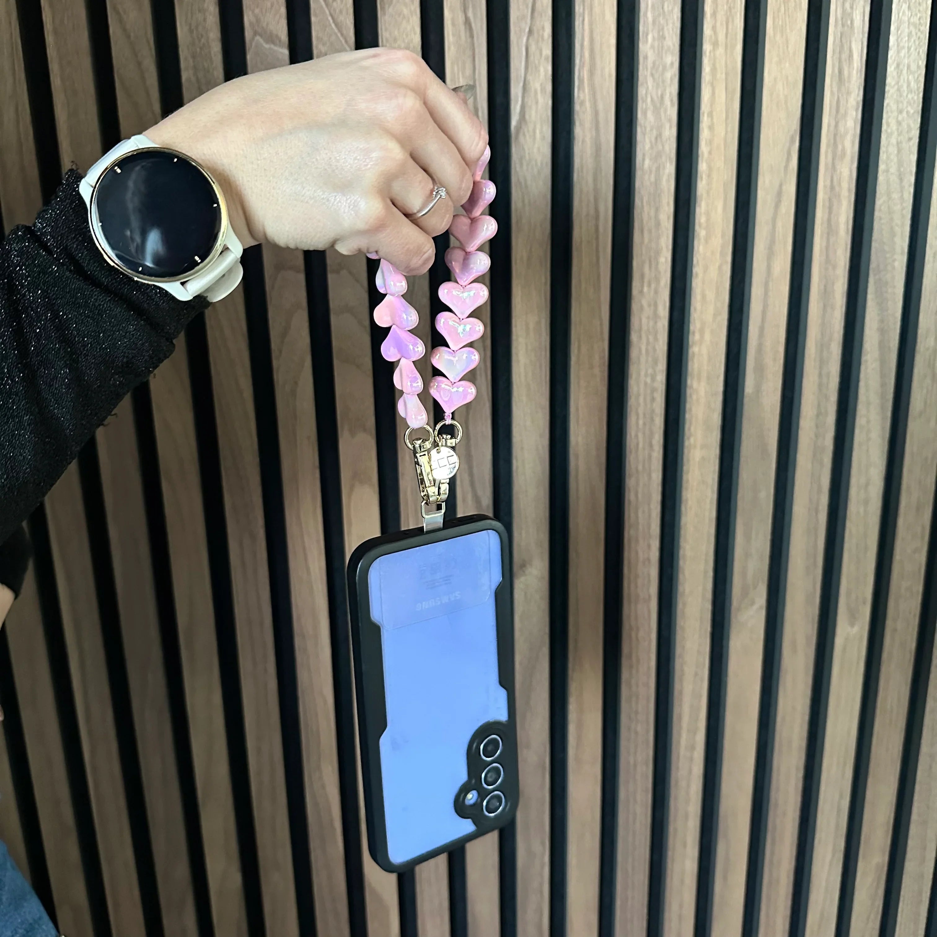 Cordon de téléphone Cœur - rose brillant - doré