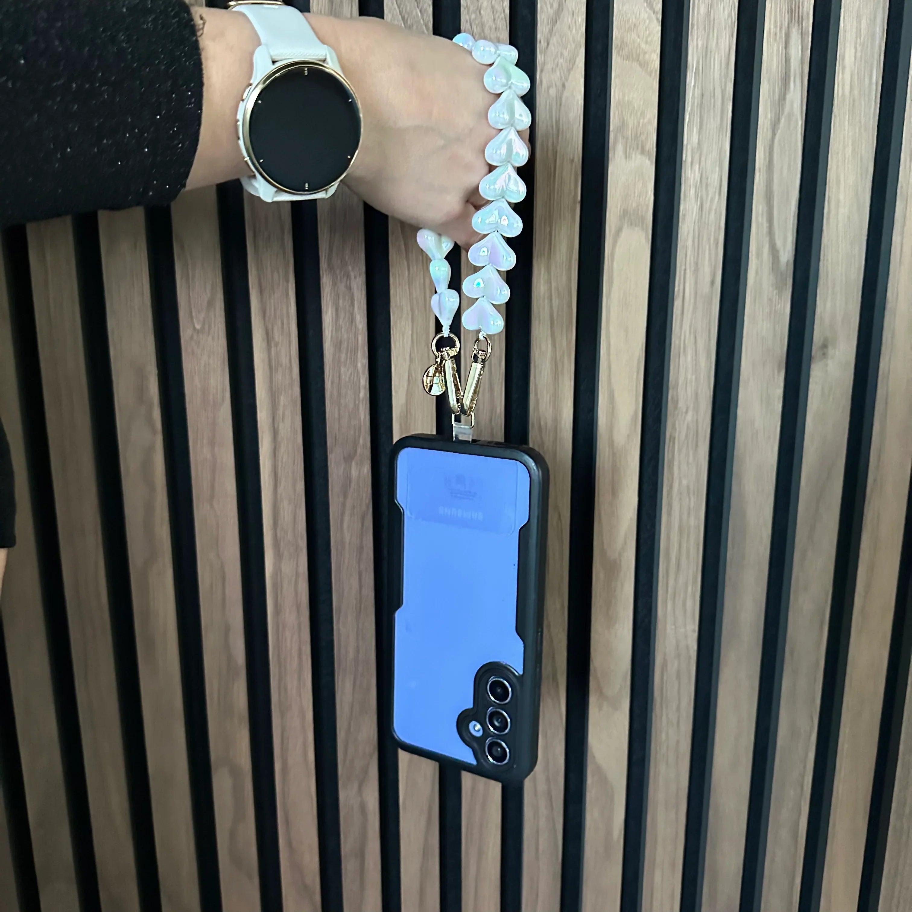 Cordon de téléphone Cœur - blanc brillant - doré