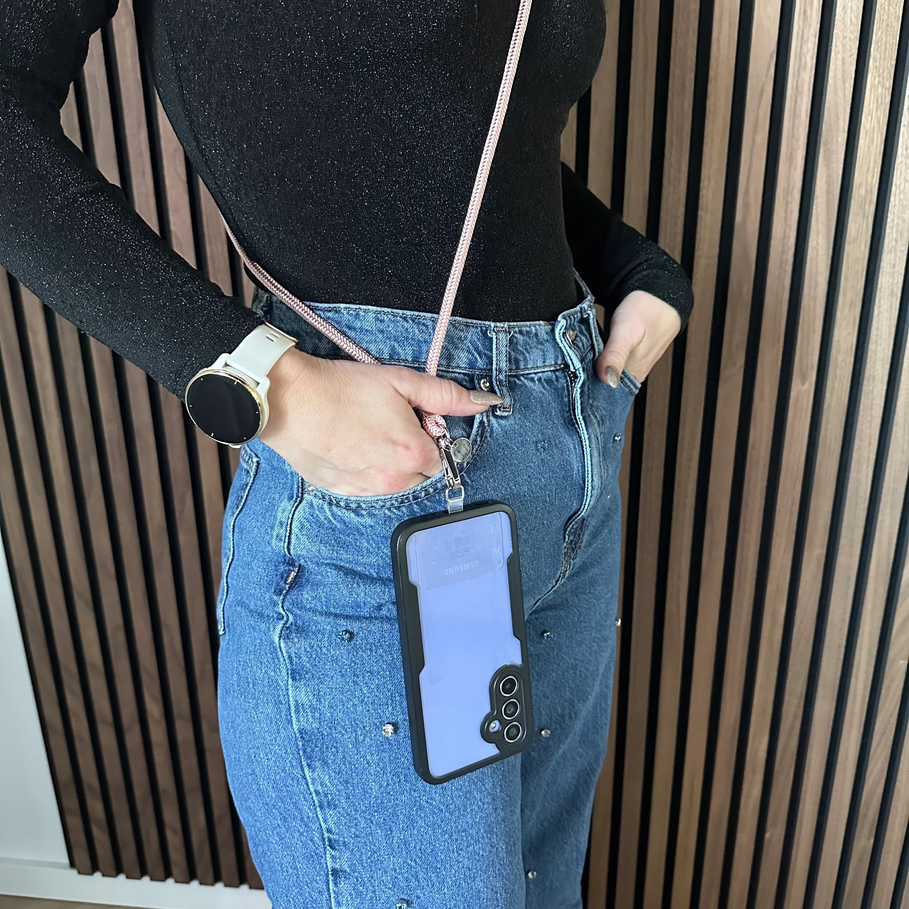 Cordon de téléphone Longa - rose - argenté