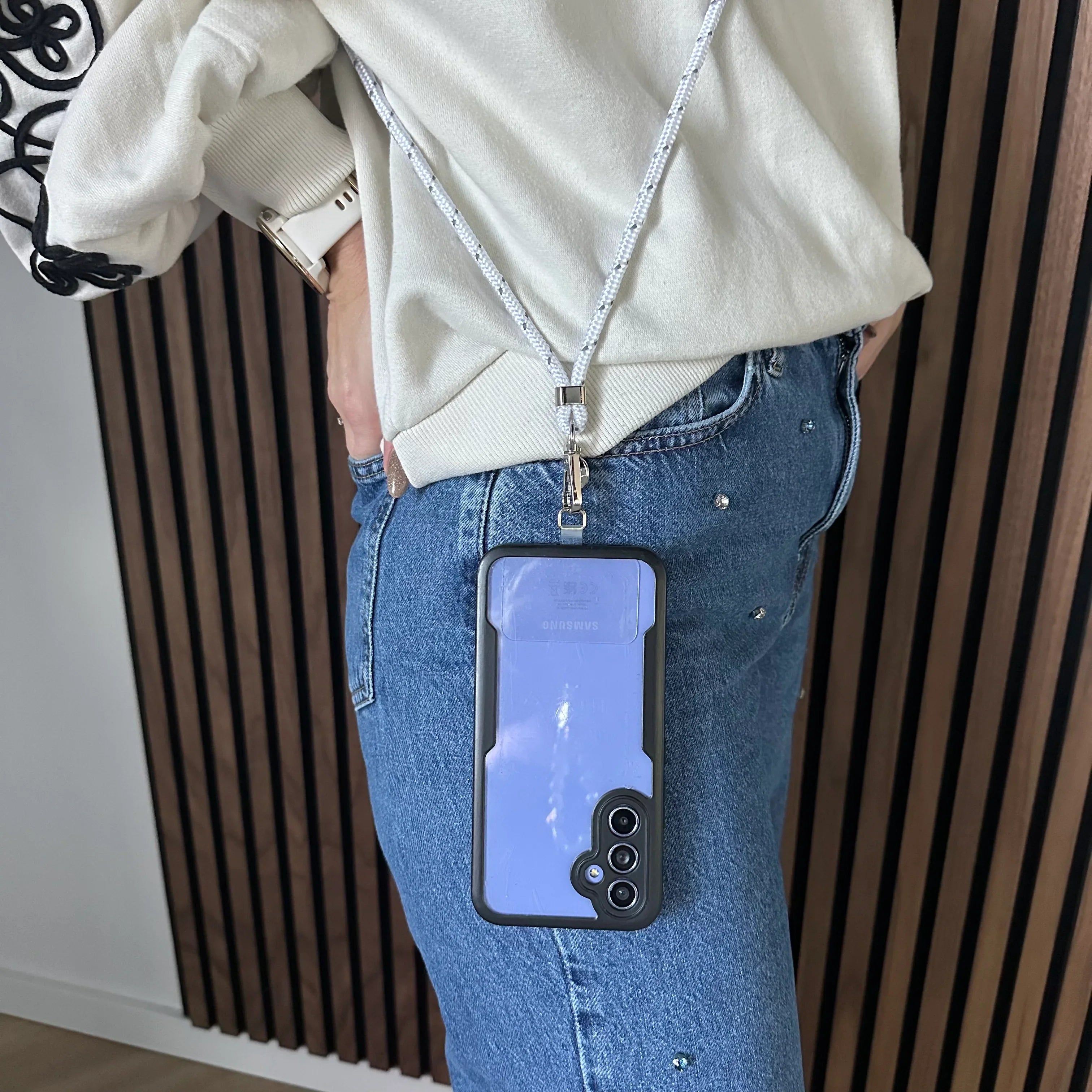 Cordon de téléphone Longa - blanc - argent