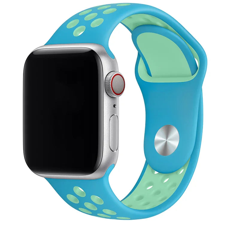 Bracelet Apple Watch - double - silicone - vert-bleu de chlore
